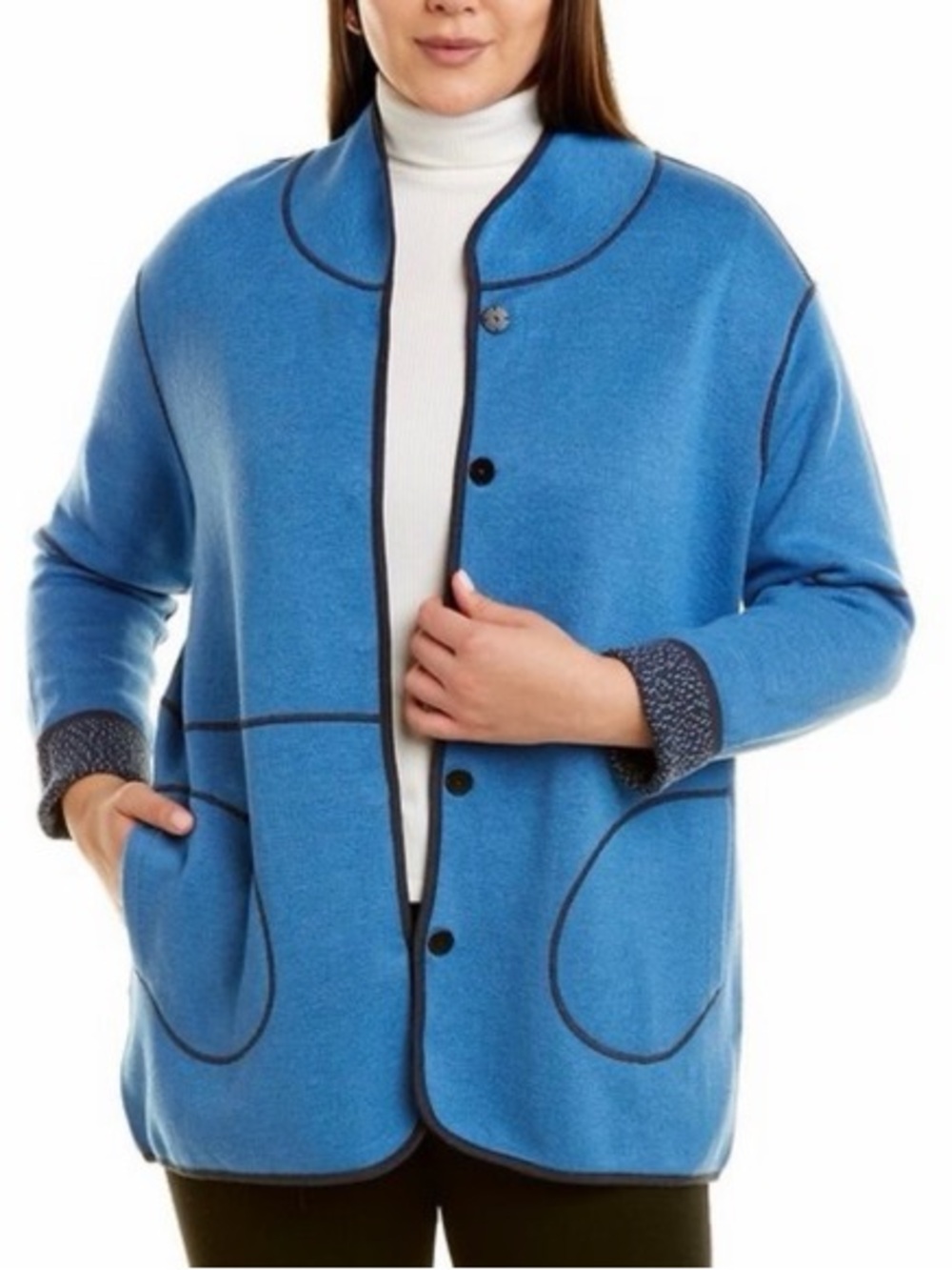 Nic + Zoe Now and Later Reversible Sweater Jacket Cardigan Blue Pattern